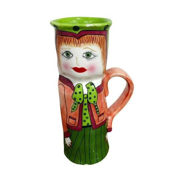 Bella Casa Mary Mocha Tall Mug Vase By Ganz Susan Paley 8" Hand-Painted Ceramic - Picture 1 of 3